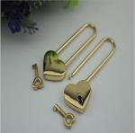 Luxury heart shape decorative light gold wedding padlock for purse