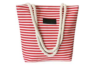 China Ladies Casual Canvas Grocery Shopping Bags , Striped Beach Tote Bag factory