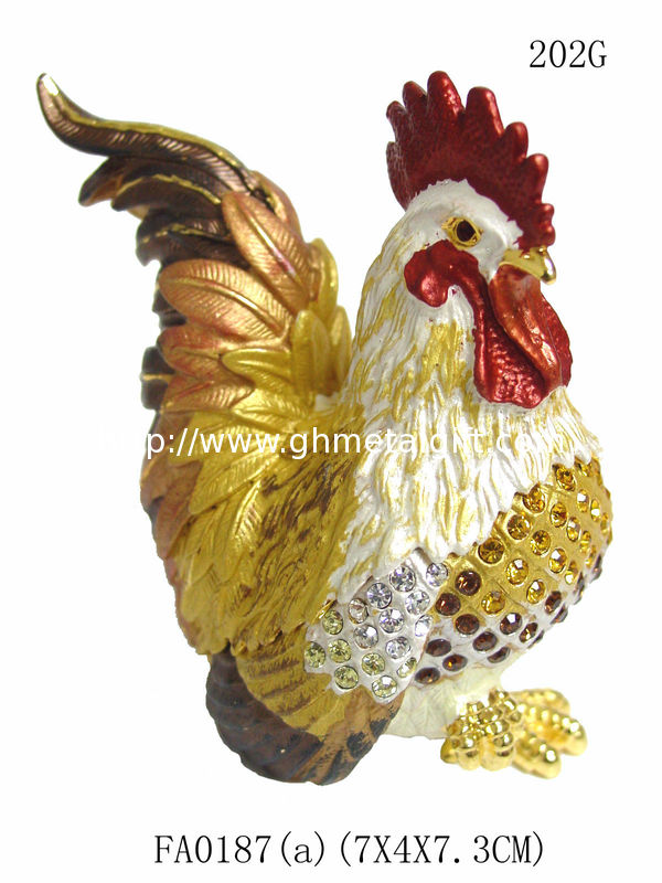 Metal enamel beautiful rooster figure status jewelry box for cock year gifts