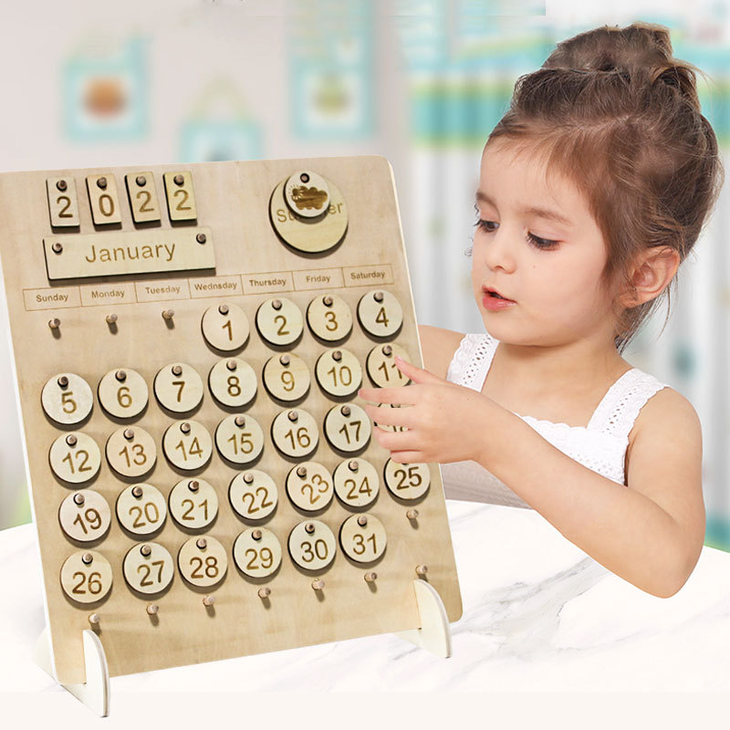 Montessori Toy wooden Home calendar for children education learning toy