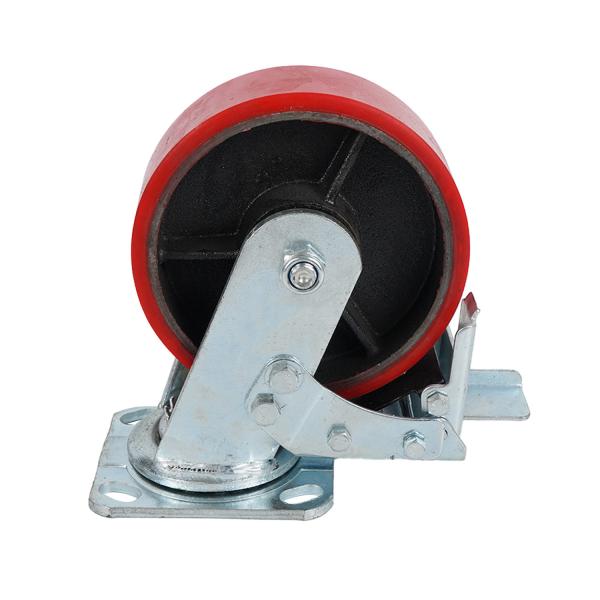 100mm Heavy Duty Cast Iron Core PU Caster Red Polyurethane Castors and Universal