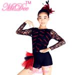 Adult Jazz Costumes Sequined Lace Long Sleeve Leotard Shorts With Side Suttles