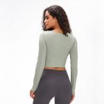 Padded Hot Hollow Sports Long Sleeve Yoga Shirt Gym Plain Crop Top Womens