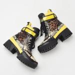 Animal Print OEM Ladies Flat Boots Flat Platform Leather Ankle Boots