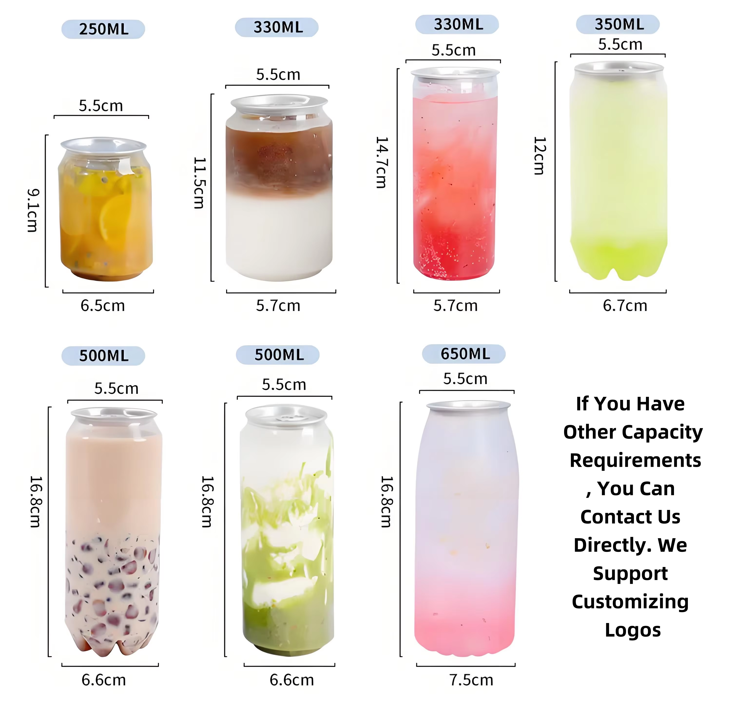 OEM Clear Drink Cans Soda Can With Logo Screen Printed Plastic Can Drinking Bottle With Lids