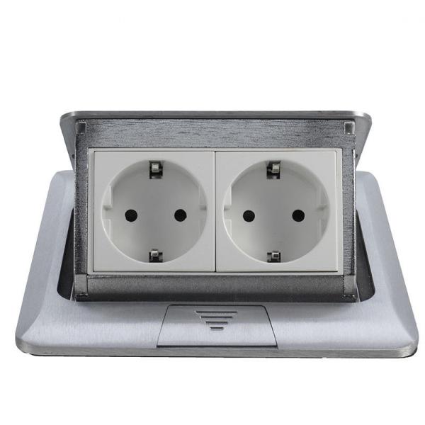 China Popular Silver EU Plug Pop Up Double Floor Socket / 2 Gang Power Socket factory