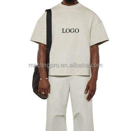 Hip Hop Style 300gsm 100% Cotton Men's Custom Drop Shoulder Oversized Cropped Boxy T-Shirt
