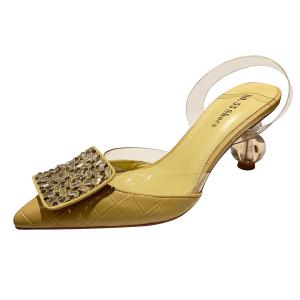 China 6111-6 Korean Fashion Pointed Shallow Mouth High Heels Rhinestones Thin Square Buckle Sandals Net Red One Word Belt Wome factory