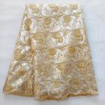 F50231 Embroidery gold sequin african french lace fabric for wedding dress/