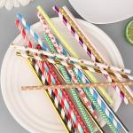 10mm Bendy Gold Foil Striped Biodegradable Paper Straws With Paper Boxes