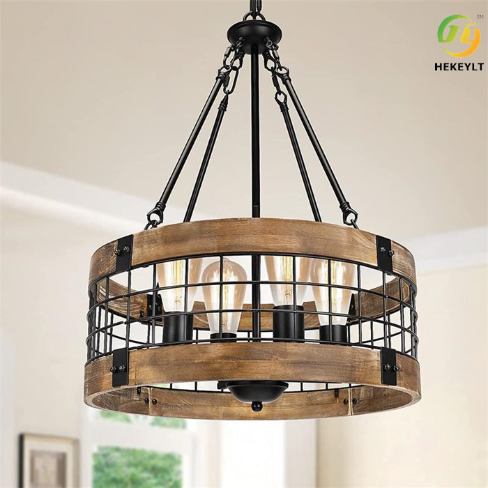 5 Heads Round Wooden Living Room Guest Bedroom Hotel Nordic Pendant Light