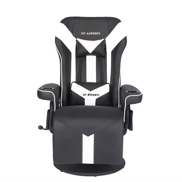 Office/Home Gaming Chair with Cup Holder and Footrest in White Racing Style