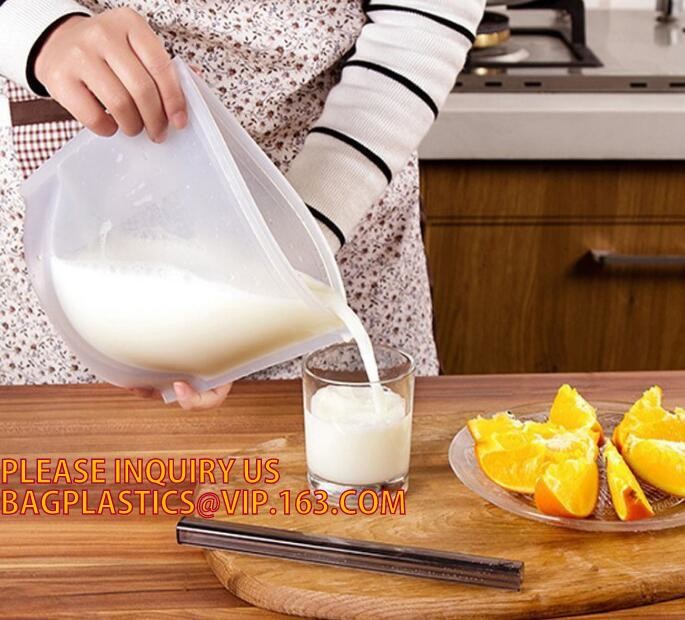 Reusable Leakproof Zipper Preservation Airtight sandwich Zip lockk Cooking Fresh Zip Large Silicone Storage Food Bags With