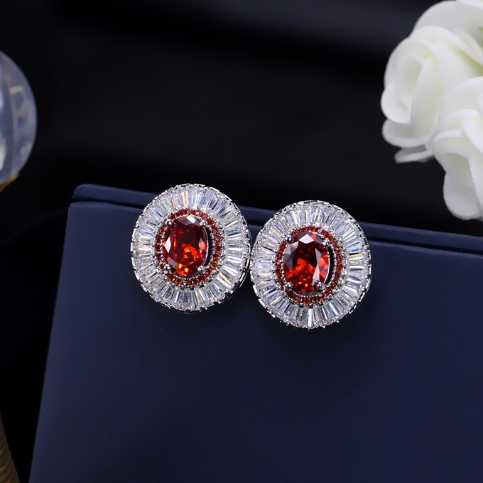 Hip Hop Zircon Diamond Earring Round Earring Simple CZ White Bling Stud Earrings for Women