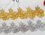 Gold Wire Embrodery Lace Edge with Cord Embroidery Sliver Lace Trim