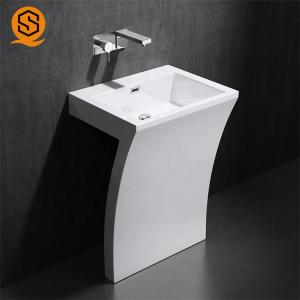 China Fireproof Solid Surface Wash Basin Lavabo White Pedestal Wash Basin factory