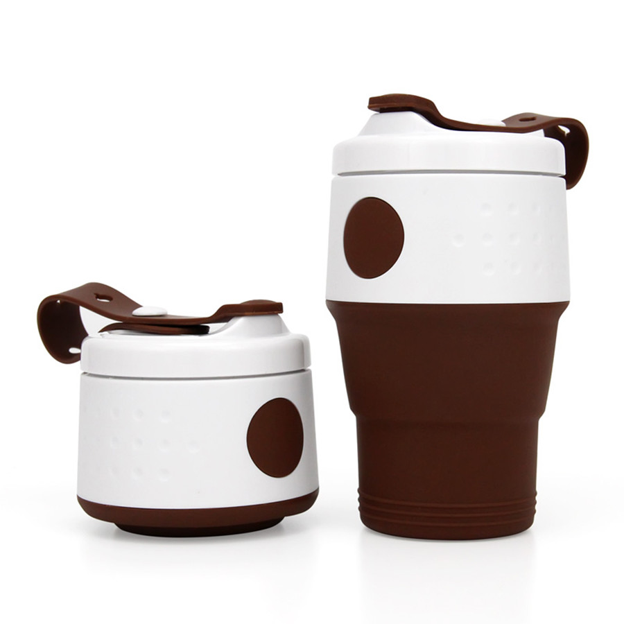China 395ml Silicone Foldable Cup Collapsible Coffee Cup Reusable With Lid factory