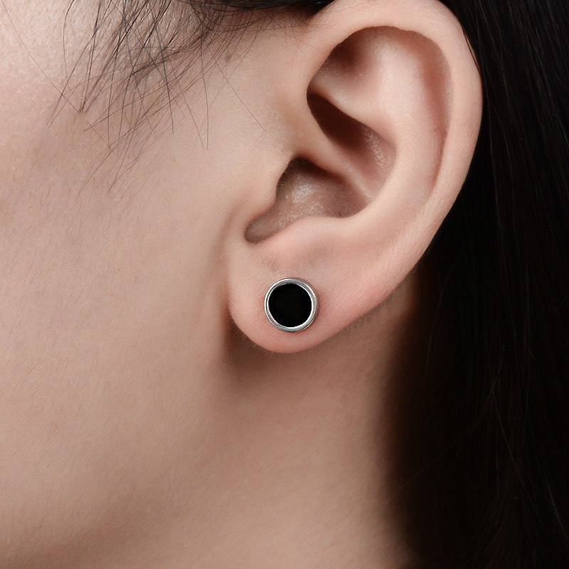 Titanium steel oil unilateral round dumbbell Style stud earrings for women men lover couples Jewelry Gifts 6mm-12mm