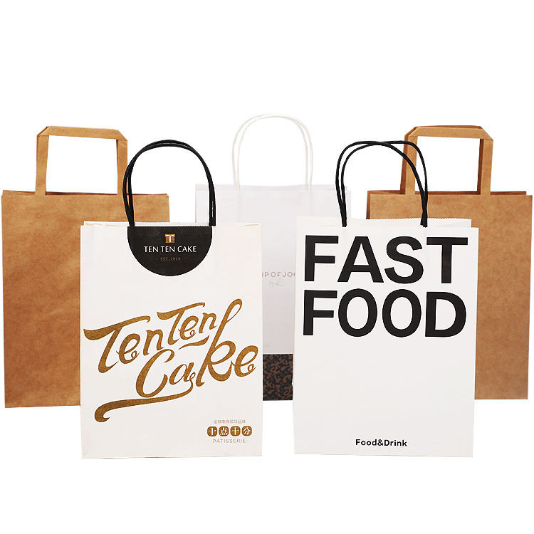 Customized Fashion Shopping Bag Take Away Food Bag Brown Kraft Clothing Paper Bag