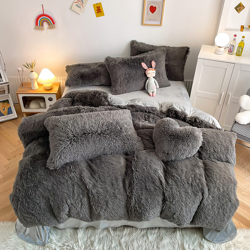 European and American Style Solid Color Thickened Warm Mink Velvet Duvet Bedding Set