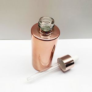 OEM ODM Rose Gold Electroplating Glass Dropper Bottles Round Shape