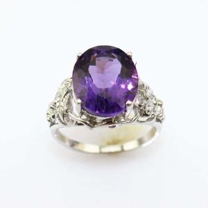 China Gemstone Silver Jewelry 10mmx12mm Purple and Clear Cubic Zircon Ring(FR0180) factory