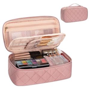 China Portable Pink Cute Small Makeup Brush Organizer Custom Travel Bag With Compartment factory