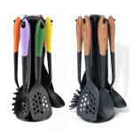 Colorful 6-Piece Nylon Baking Utensil Set Wooden Handles and Non-Stick for