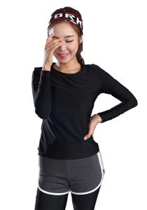 China CPG Global Women Pure Color Polyester Slim Long Sleeves Round Collar Gym Running Sports T-Shirts S-L S43 factory