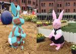 Outdoor Park Fiberglass Rabbit Statues Lovely Appearance Eco Friendly