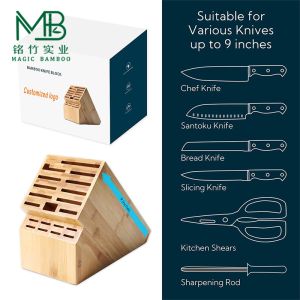 20 Slot Bamboo Knife Block For Kitchen Countertops