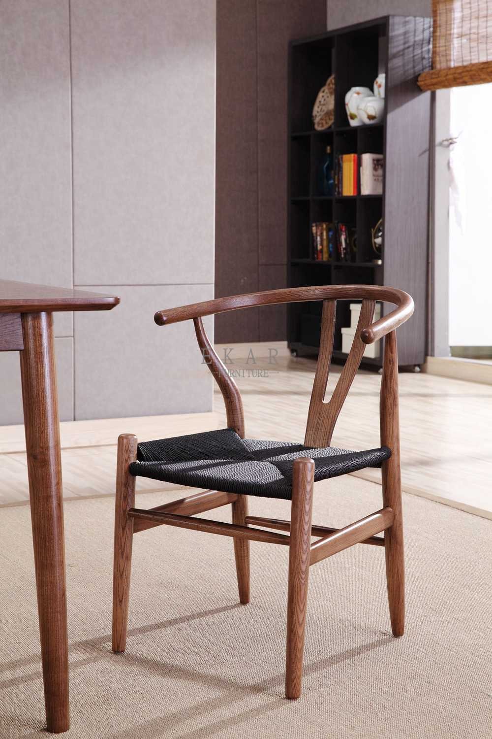 Nordic Design Wooden Solid Wood Hemp Rope Rattan Dining Chair