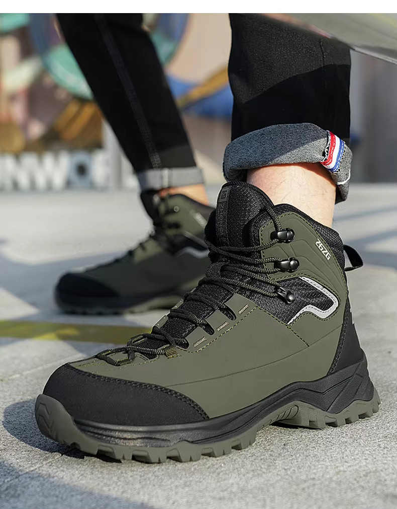 Brown / Green / Black OEM Security Work Boots Microfiber Leather Steel Toe Kevlar Midsole Work Shoes Rubber Sole