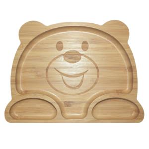 China MHC Silicon Divided Suction Dining Kids Wooden Food Bamboo Cutlery Silicon Baby Plate factory
