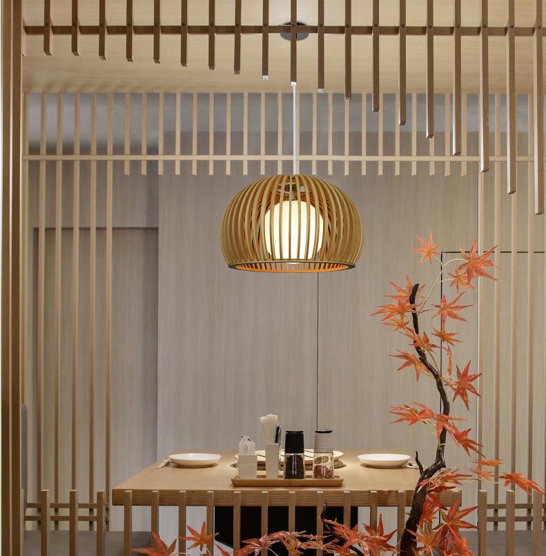 Modern Solid Wood Chandelier , Pendant Rattan Light For Restaurant Living Room