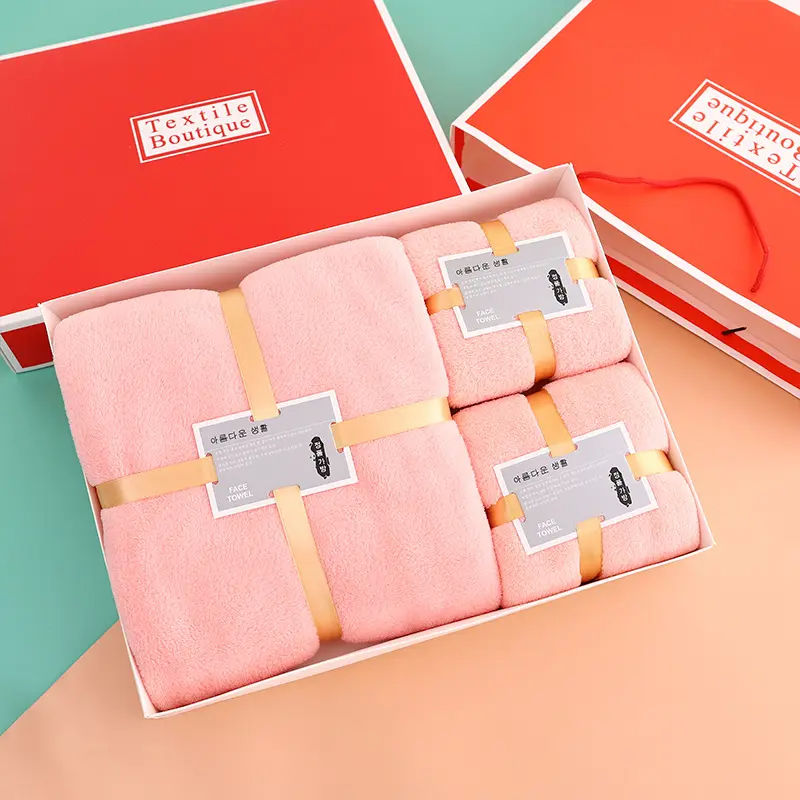 Bath Towel Set Gift for Home and Hotel in Customized Color Thick Coral Fleece