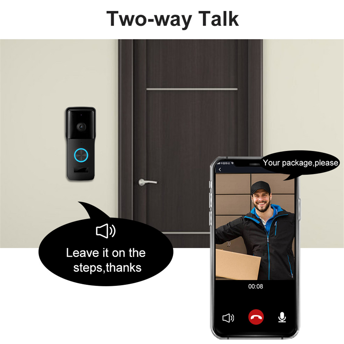 Outdoor Battery Wi-Fi Video Doorbell Camera with PIR Night Light Door Chime(WF005-708BD)