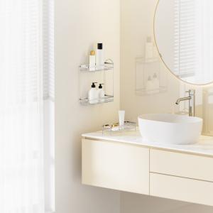 China 2 tiers Easy Install No-Drilling Wall-Mounted Shower Caddy stainless steel Organizer Rack for Bathroom factory