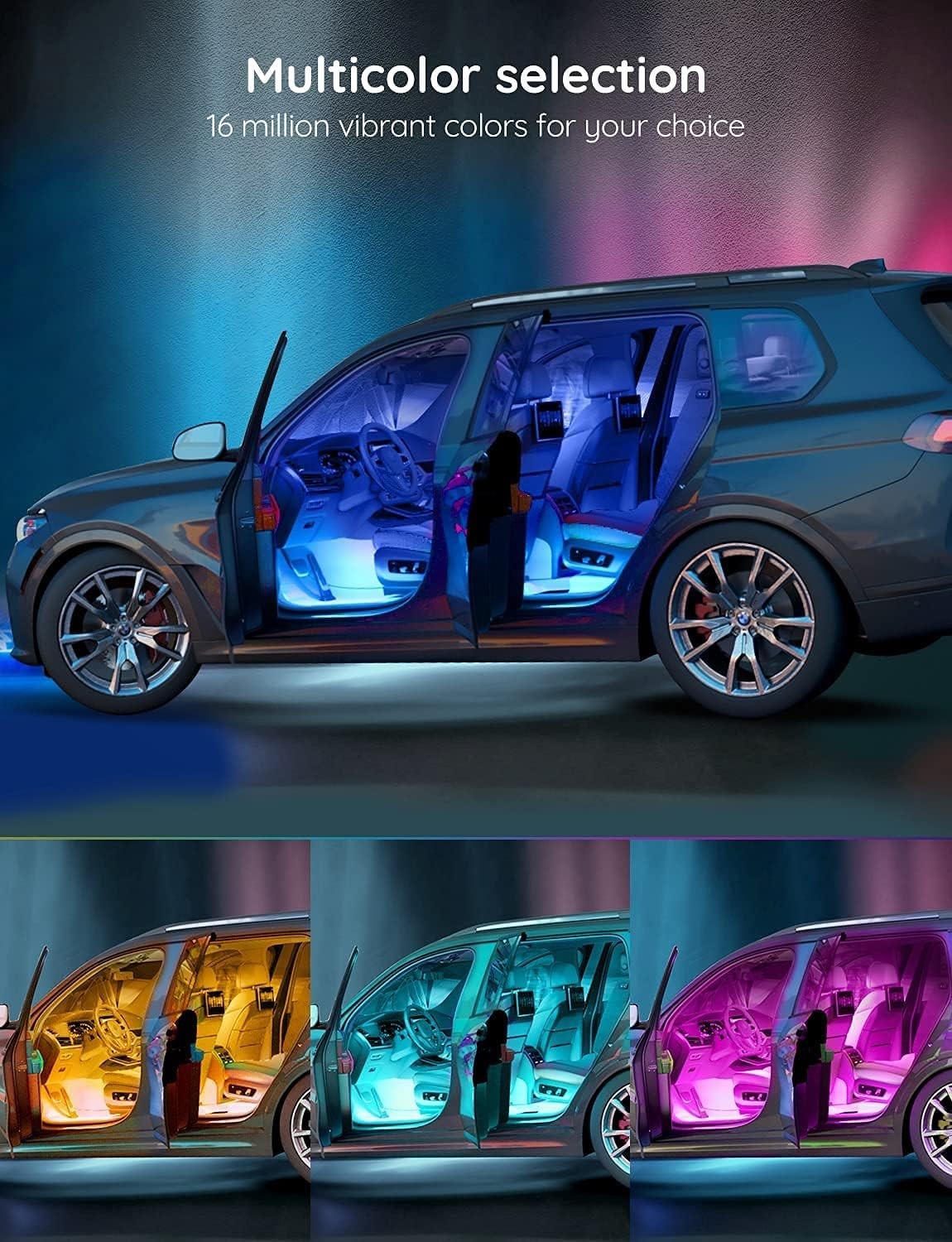 USB RGB Car LED Lights Strip Interior LED Lights for Cars 4 Music Sync Effects with IR Remote Controller