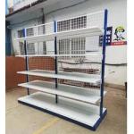 Metallic Mesh Back Gondola Shelving Cold Rolled Steel Rack Supermarket Shelf
