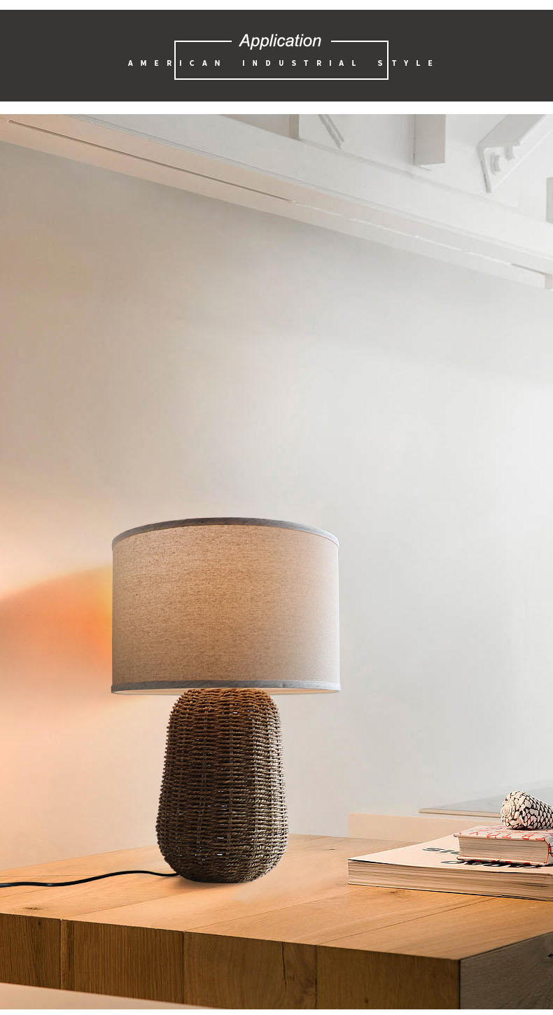 Sustainable Rattan Table Lamp , Durable Rattan Bedside Light Switch Control
