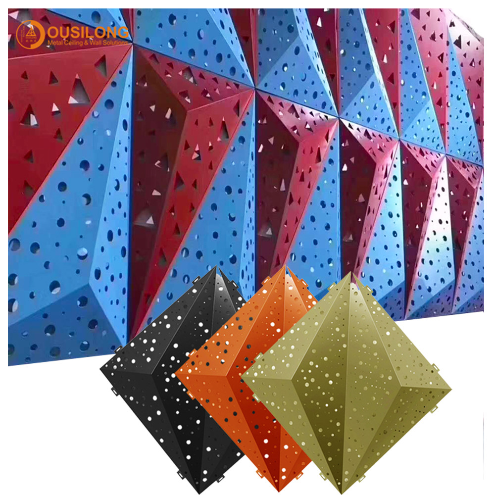 Metal Interior 3D Triangle Clip In Ceiling for Hall , Silver White Concealed Suspended Aluminium False Ceiling
