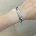Women Engraved Water Lily Buddhist Sutras Sterling Silver Cuff Bracelet