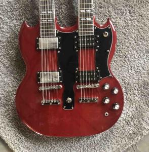 China Custom high quality 12 string+6 string double head electric guitar Wine red SG guitar 100% original pictures factory