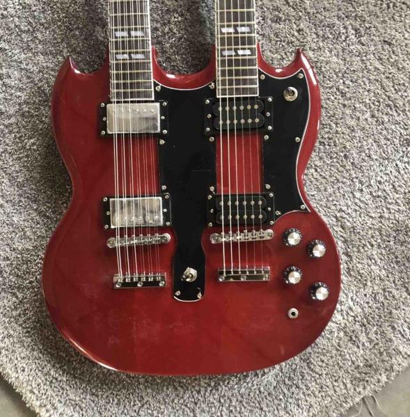 Custom high quality 12 string+6 string double head electric guitar Wine red SG
