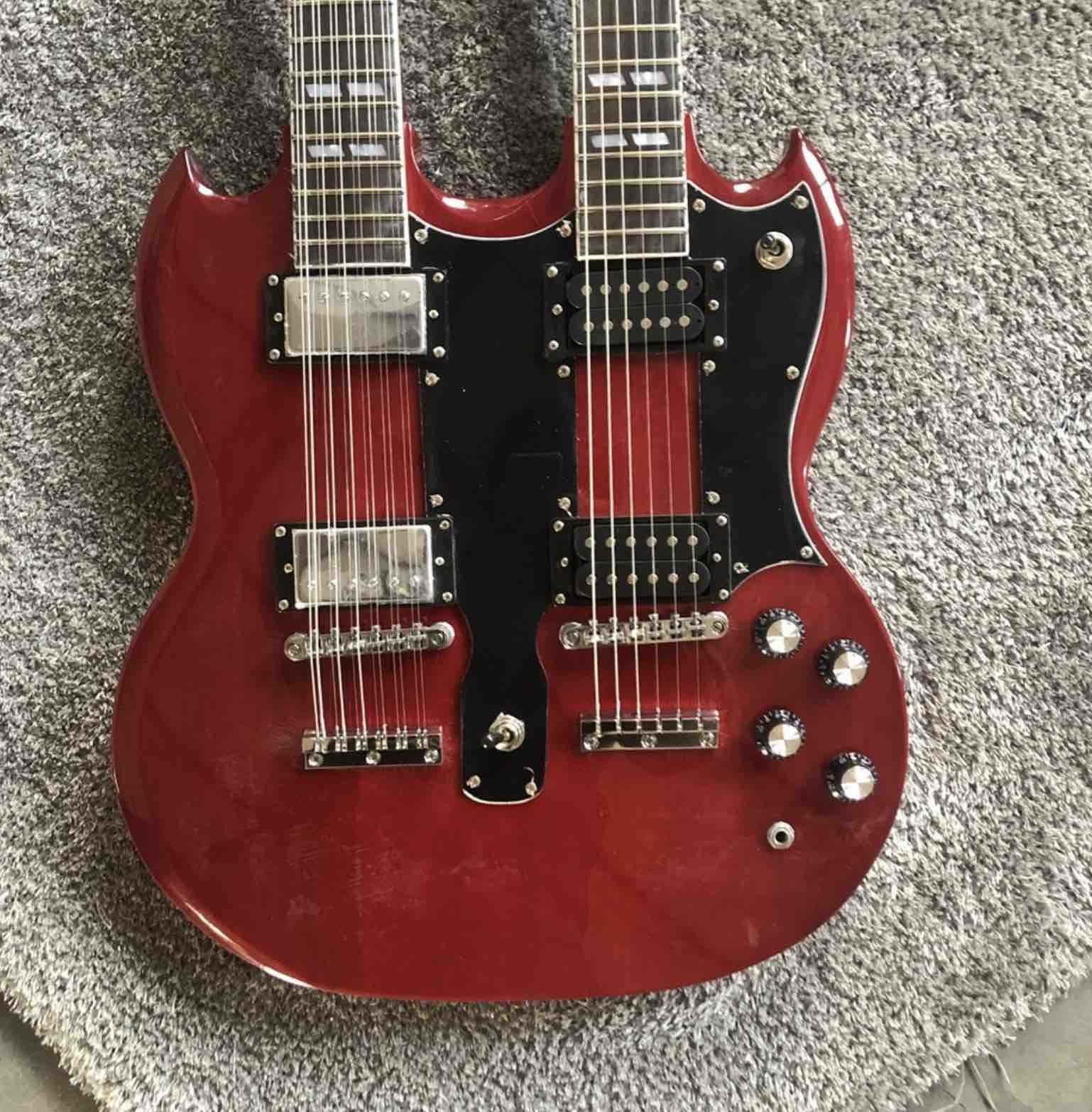 Custom high quality 12 string+6 string double head electric guitar Wine red SG guitar 100% original pictures