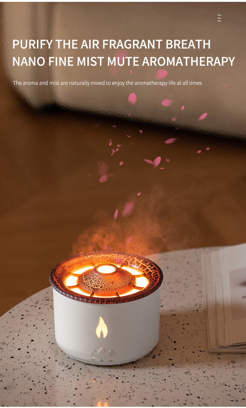 350ML Capacity 3D Flame Effect Volcano Air Humidifier Aroma Diffuser for Home Fragrance