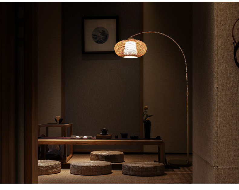 Chinese style floor lamp fishing lamp bamboo Art tea room floor light Zen standing lighting marble floor lamps