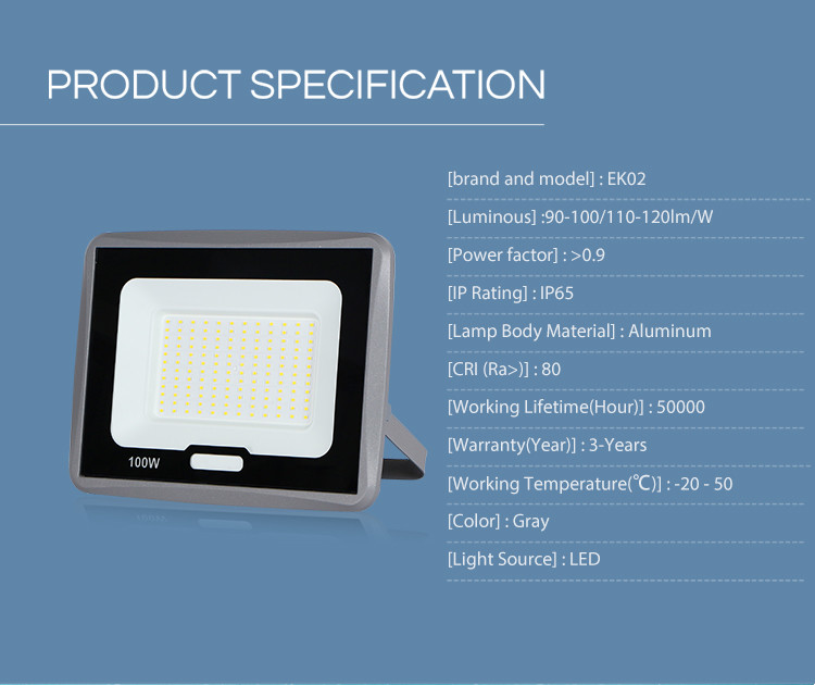 China Supply Factory Price LED Flood Light Waterproof IP65 Outdoor 50w 100w 120 Watt With Certificate