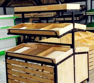 China Double Sided Wooden Display Rack Vegetable Drying Rack Fruit Display Stand Retail Funiture factory